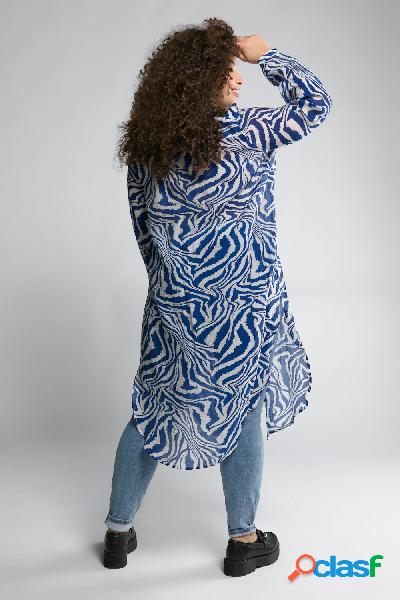 Blusa lunga con zebra, collo da camicia, maniche lunghe e