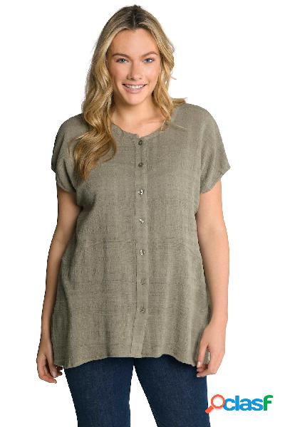 Blusa lunga in cotone biologico con texture a righe e collo
