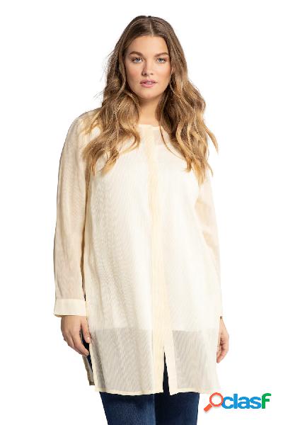 Blusa lunga, velata, scollo a girocollo, spacchetti laterali