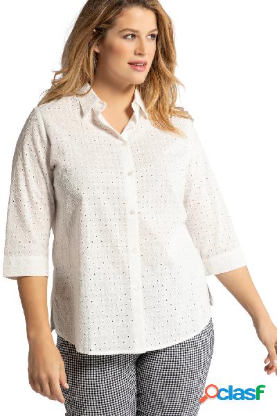 Blusa, pizzo Sangallo, colletto da camicia, ampie maniche a