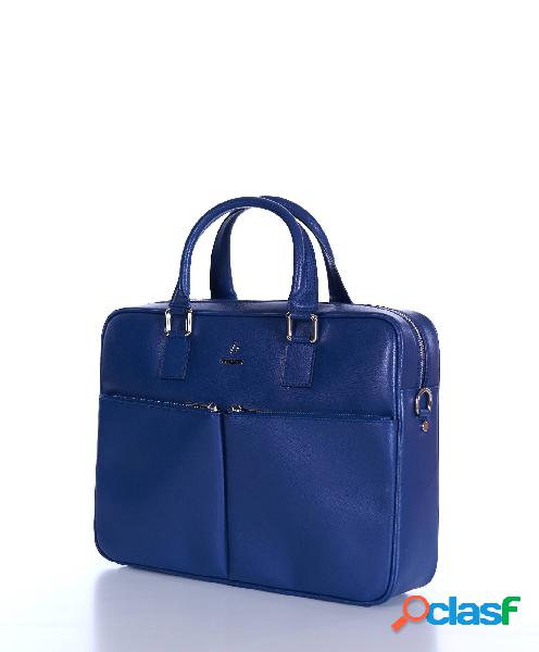 Borsa Ventiquattrore In Pelle Di Vitello Blu Saffiano Con