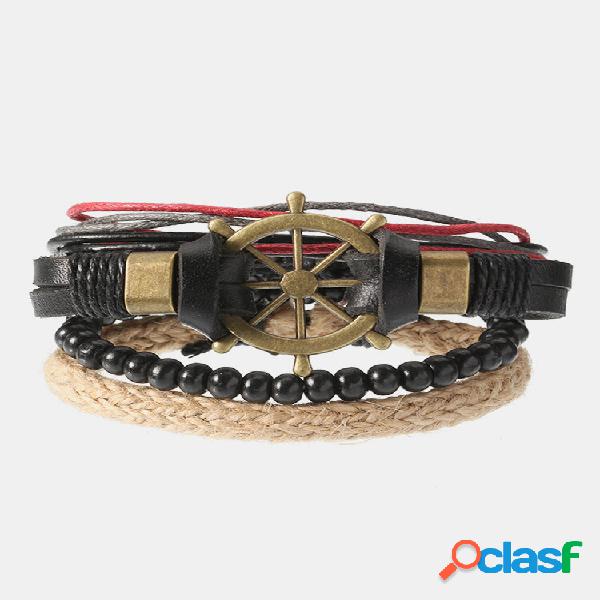 Bracciale punk da uomo Bracciale con ancora timone in pelle