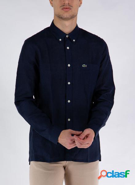 CAMICIA REGULAR FIT IN TELA DI LINO TINTA UNITA
