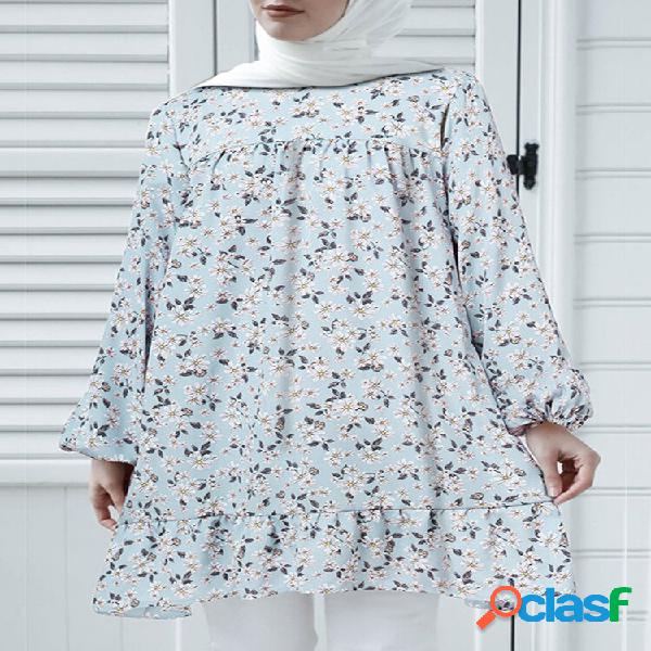 Camicetta casual con polsini elastici in caftano con motivo