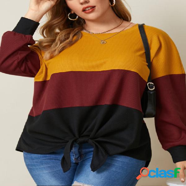 Camicetta casual taglie forti annodata lavorata a maglia a