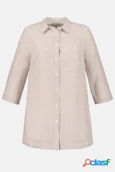 Camicetta in lino con colletto da camicia e maniche a 3/4,