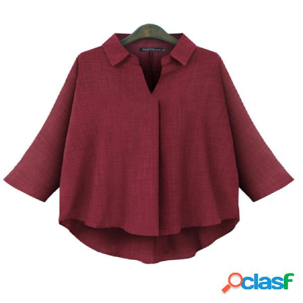 Camicetta semplice allentata casual con colletto rovesciato