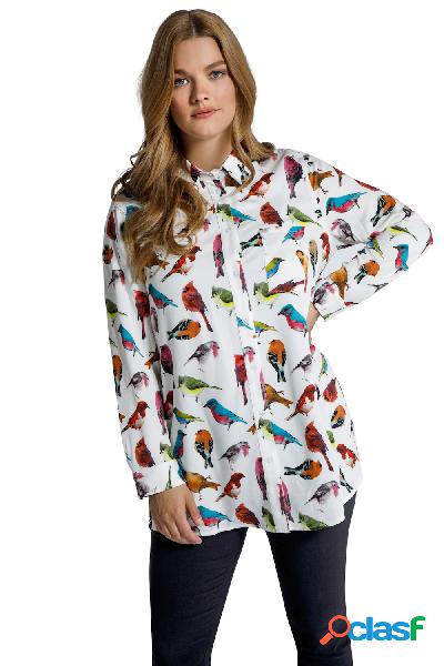 Camicia con volatili, colletto da camicia e maniche lunghe,