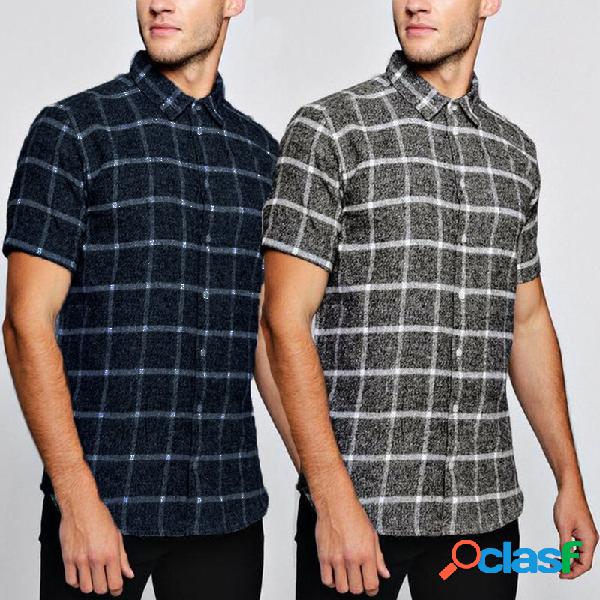 Camicia da uomo a quadri manica corta a quadri Camicia