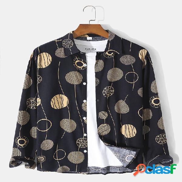 Camicie casual da uomo in cotone con linea geometrica