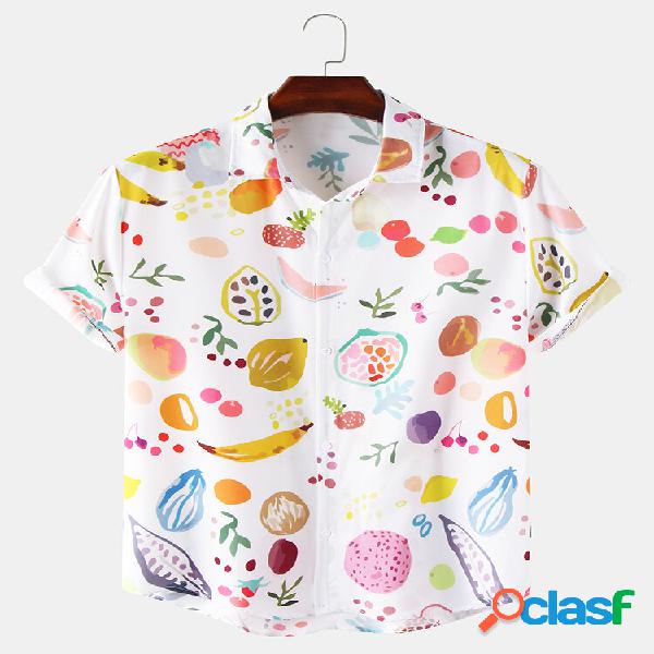 Camicie da uomo casual Colorful frutta stampa colletto