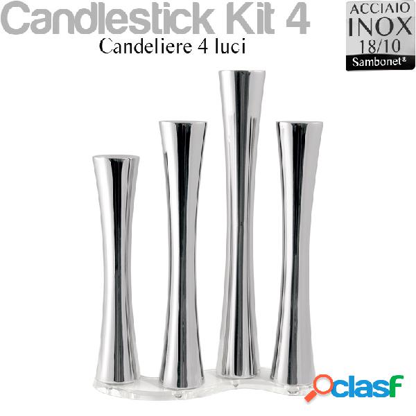 Candelabro Acciaio 18/10 con supporto a 4 luci 34,5x10xh 34