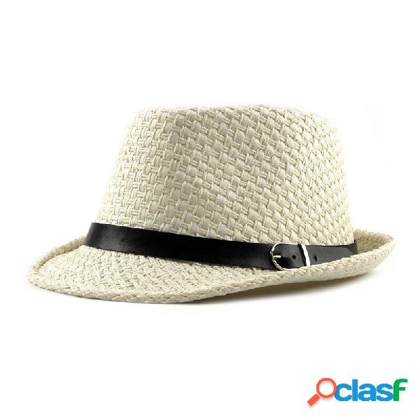 Cappello da sole in paglia Fedora stile Panama intrecciato a