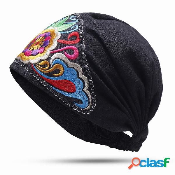 Cappello da turbante elastico da esterno con ricami floreali