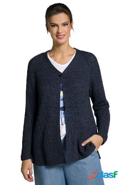 Cardigan a costa inglese di filato a fettuccia con scollo a
