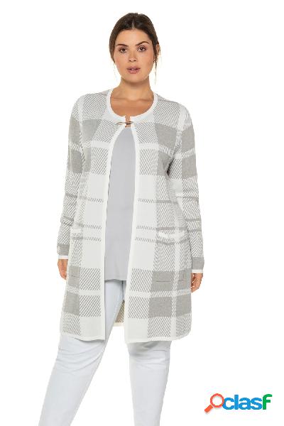 Cardigan, design a quadri, taglio particolarmente lungo,