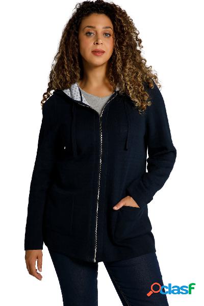 Cardigan double face con cappuccio e zip, Donna, Blu,