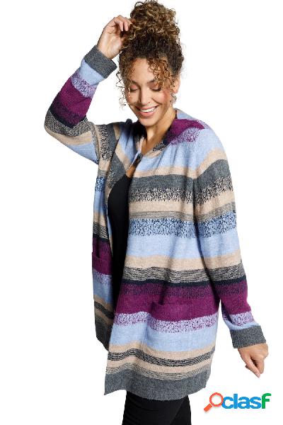 Cardigan morbido e aperto a righe, Donna, Blu, Taglia: