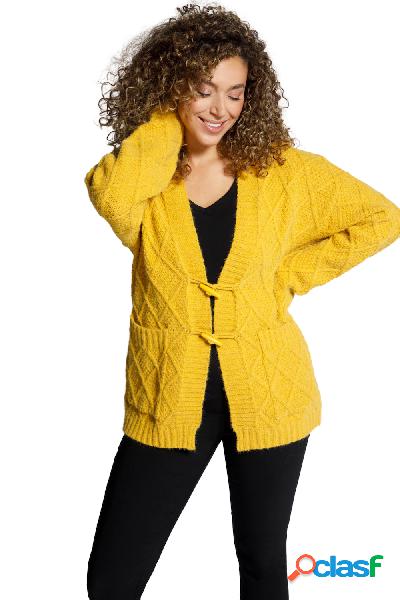 Cardigan oversize con maglia intrecciata e alamari, Donna,