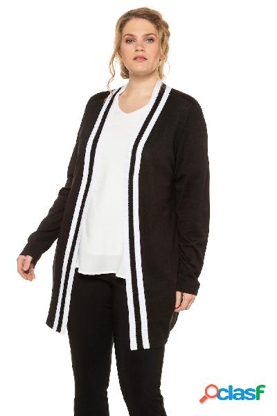 Cardigan, scollo a righe, taglio lungo e aperto, Donna,