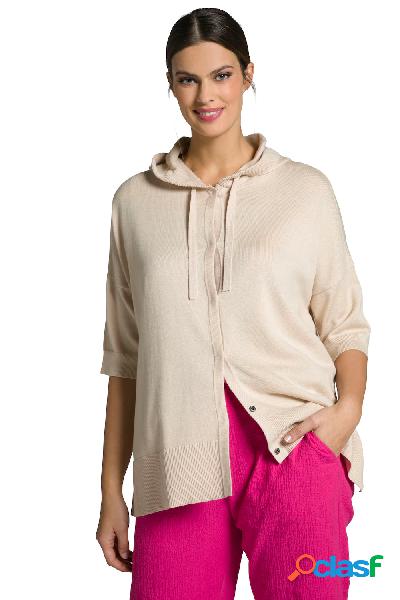 Cardigan, taglio svasato, cappuccio, spacchetti laterali