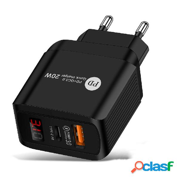 Caricabatterie rapido doppio USB PD + QC da 20 W con