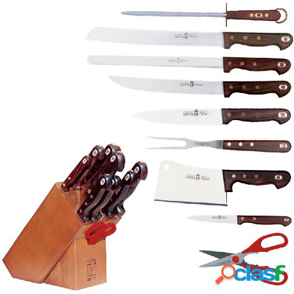 Ceppo coltelli in legno con 9 coltelli e forbici da cucina