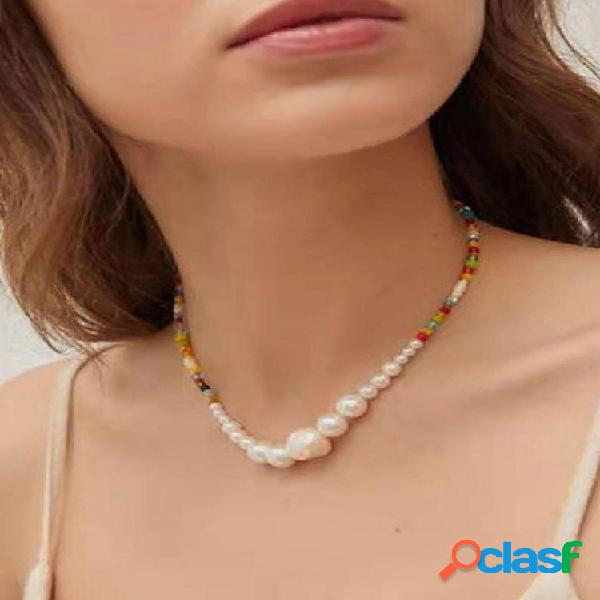 Collana da donna con perline di riso colorate Collana con