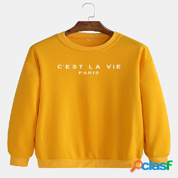 Cotton Mens Simple Slogan Print Round Collo Pullover Felpe