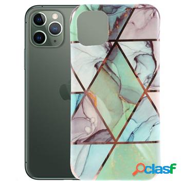Cover in TPU Marble per iPhone 11 Pro Max - Verde / Blu
