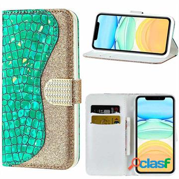 Custodia a Portafoglio Croco Bling per iPhone 13 - Verde