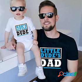 Dad and Son Cotton T shirt Tops Daily Letter Print White