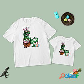 Dad and Son Easter T shirt Tops Causal Dinosaur Bunny Print