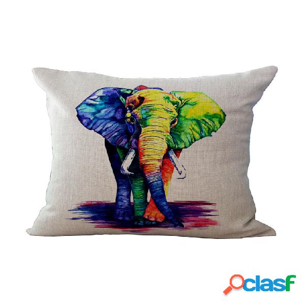 Dipinto a inchiostro Elefante Cotone Lino Cuscino