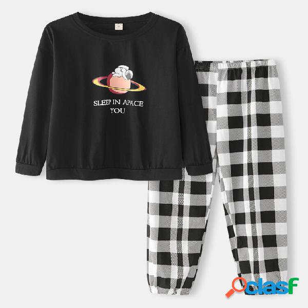 Donna Cartoon Astronaut Print Round Collo Pigiama in cotone