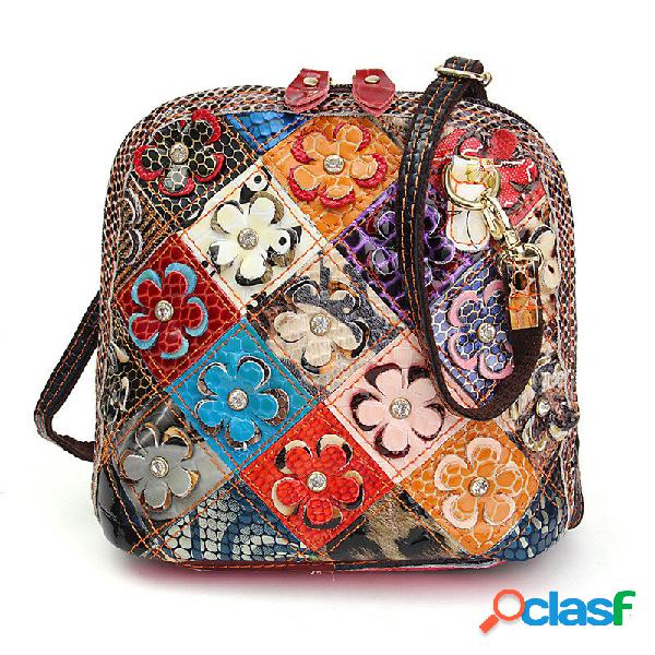 DonnaVeraPellePatchworkFloralCrossbody Borsa