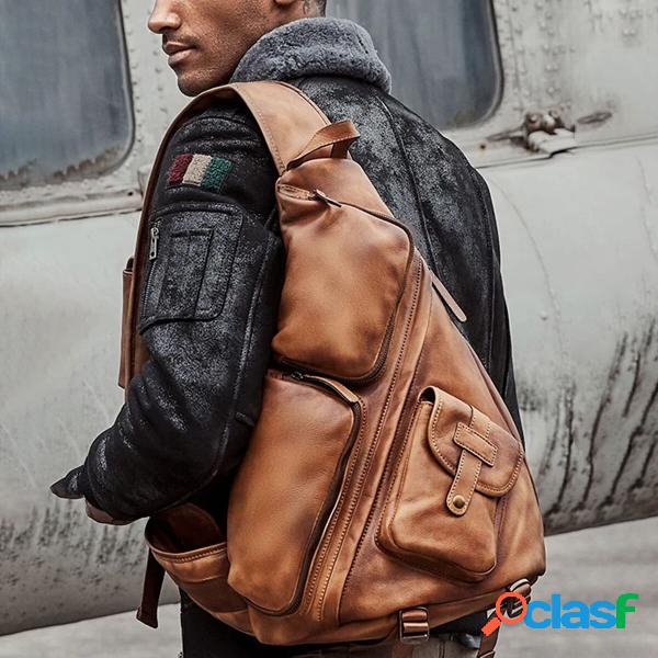 Ekphero Men Triangle Chest Borsa Retro PU Leather B6