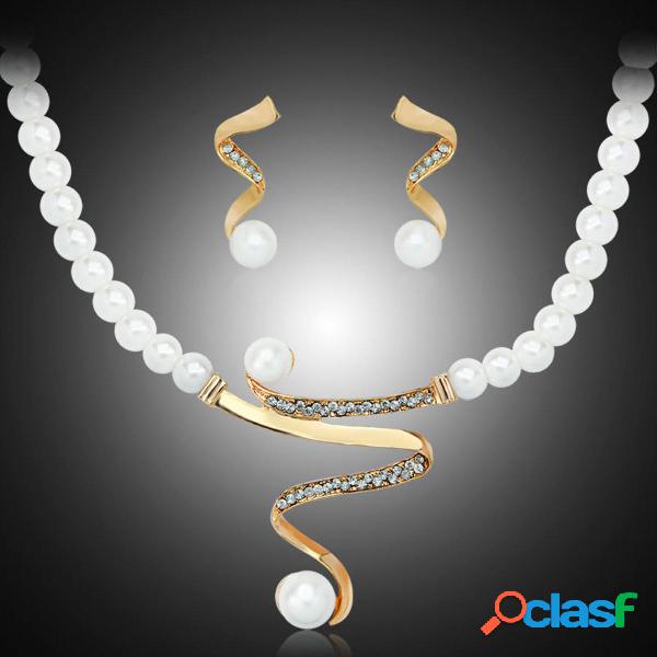 Elegante set di gioielli in strass di perle 1 paio di