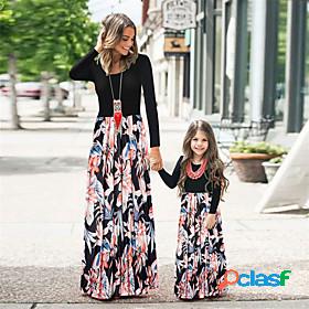 Family Look Dress Graphic Print Black Maxi Long Sleeve