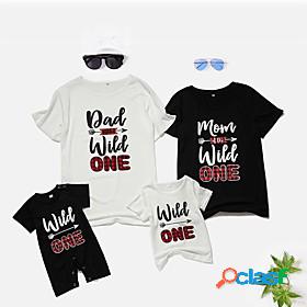 Family Look Tops Graphic Print Black Short Sleeve Matching