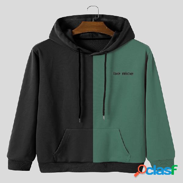 Felpa casual con cappuccio patchwork stampata "Be Nice" da