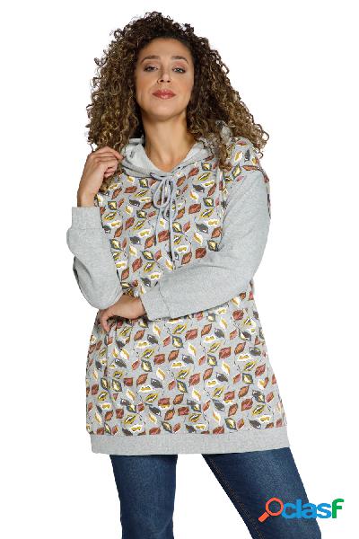 Felpa oversize con foglie, cappuccio e maniche lunghe,