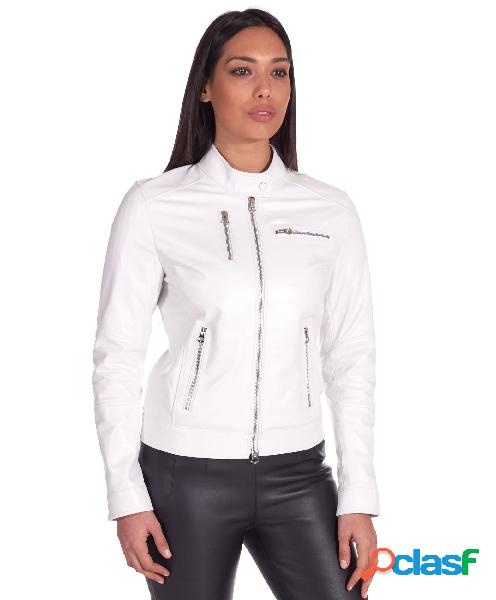 Giacca Biker In Pelle Bianca Nappa Effetto Liscio