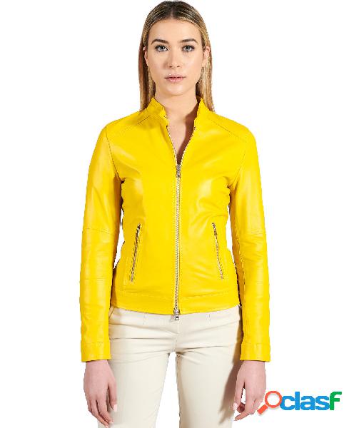 Giacca Biker In Pelle Gialla Nappa Effetto Liscio