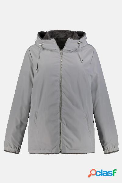 Giacca double face, tessuto/peluche, cappuccio, Donna,