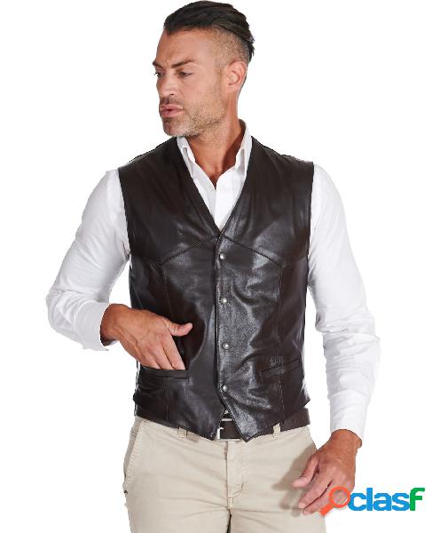 Gilet In Pelle Naturale Testa Di Moro Stile Classico