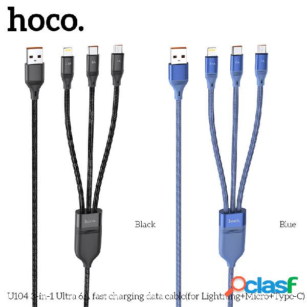 HOCO U104 1.2M (iP+Micro+Type-C) 3 in 1 Cavo dati di