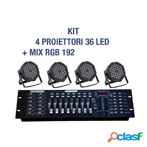 KIT PAR LED FARO RGB 36 LED STROBO PROGRAMMABILE DMX + MIXER