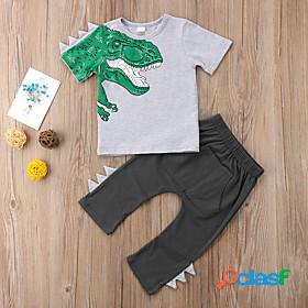 Kids Boys Clothing Set Short Sleeve White Dinosaur Print
