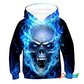 Kids Boys Hoodie Long Sleeve 3D Print Pocket Skull Blue